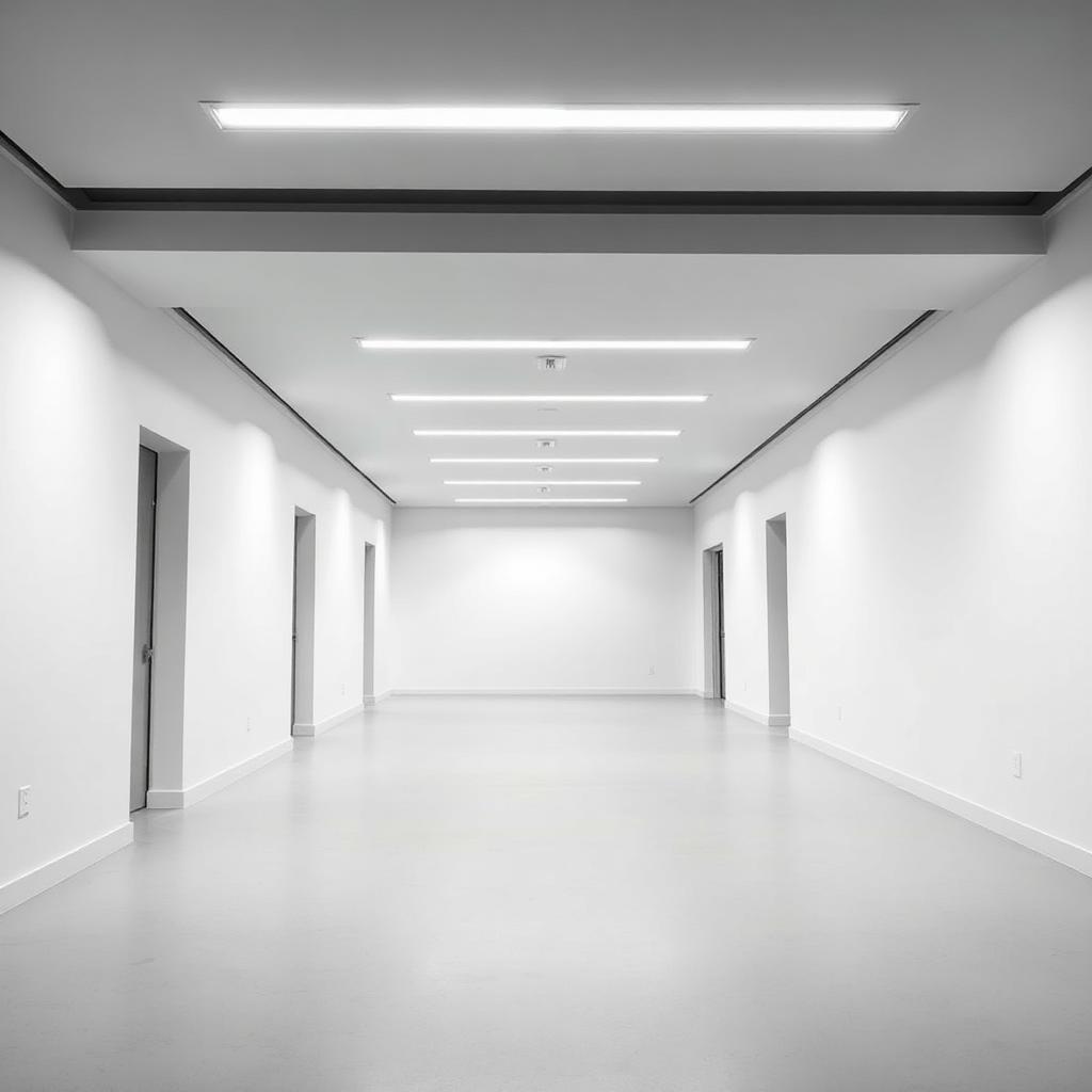 Ambiente comercial com paredes de drywall e forro linear