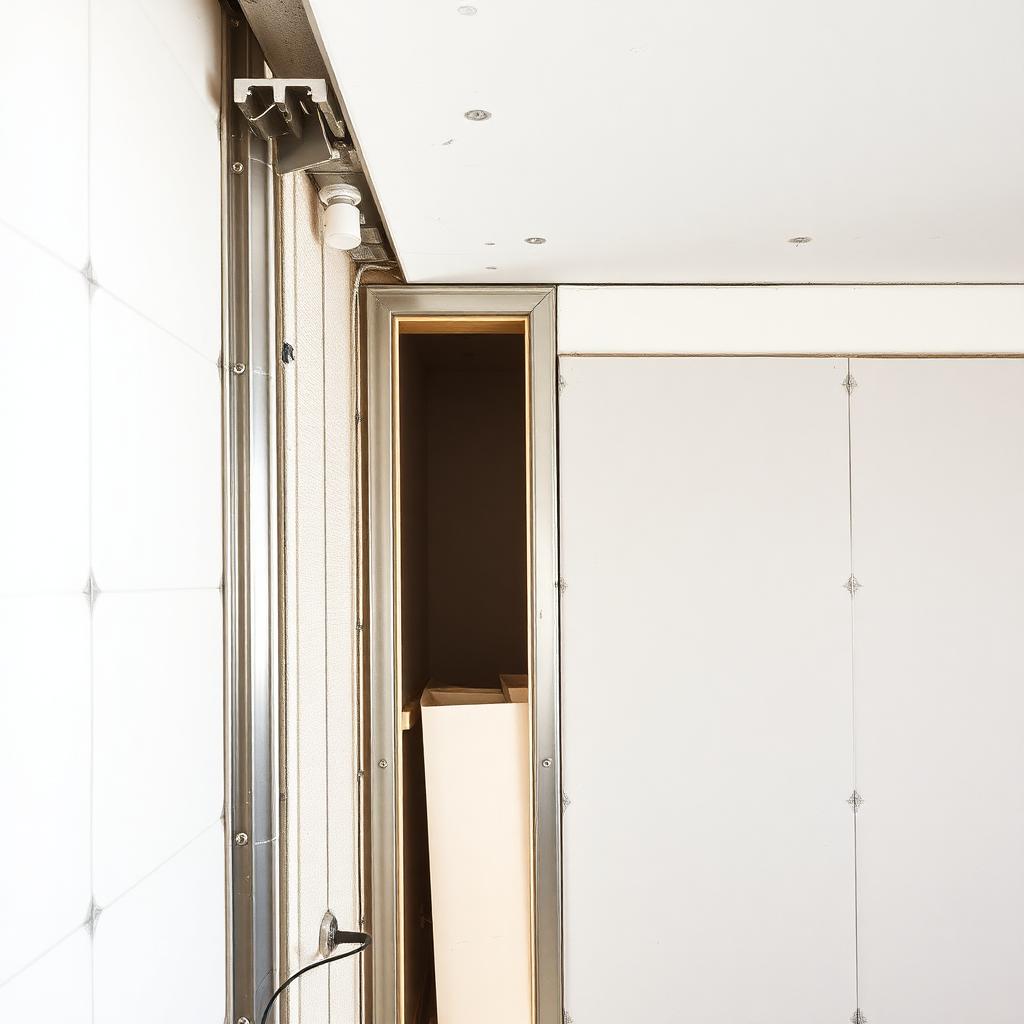 Perfis metálicos e placas de drywall instalados