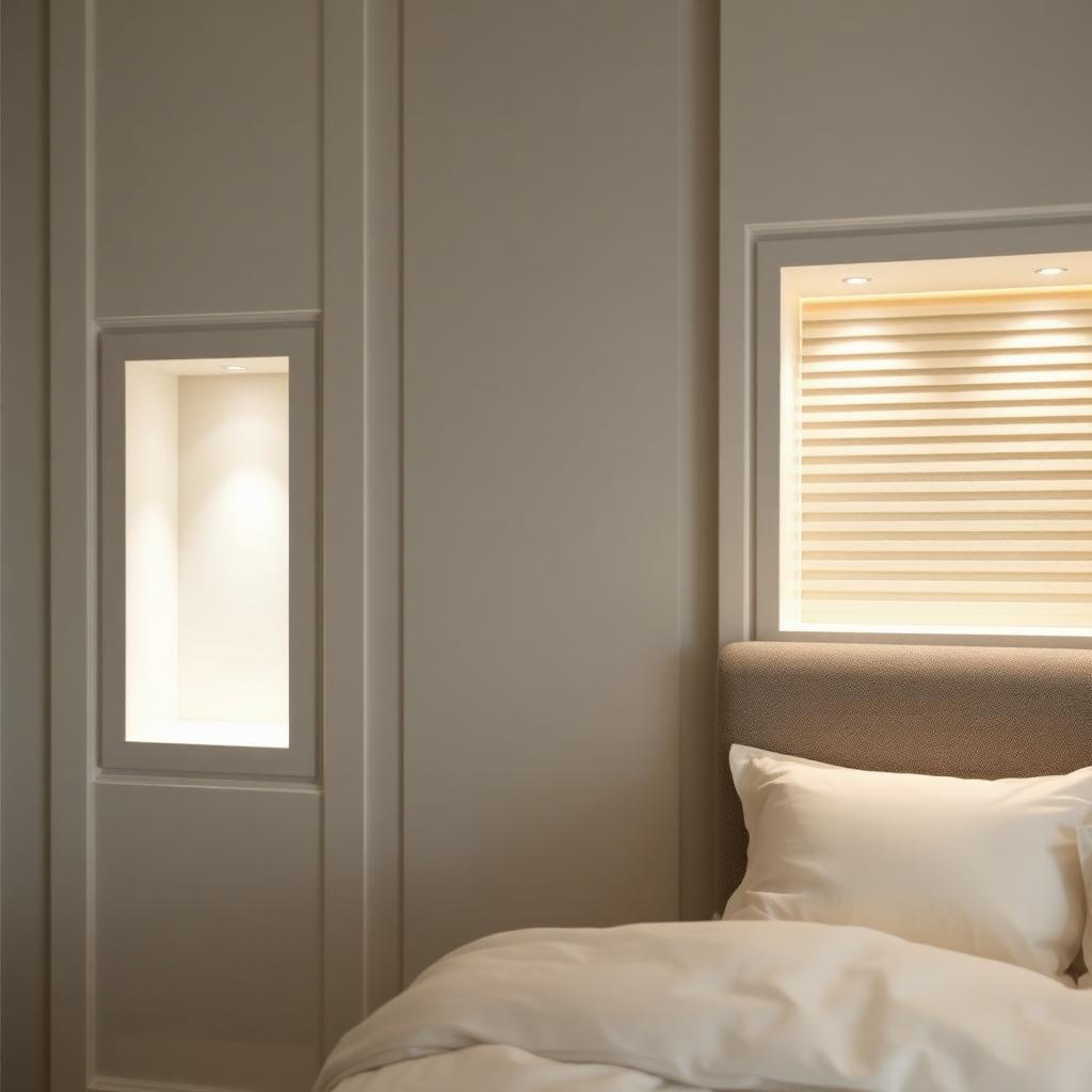 Nichos de gesso com iluminação indireta em quarto